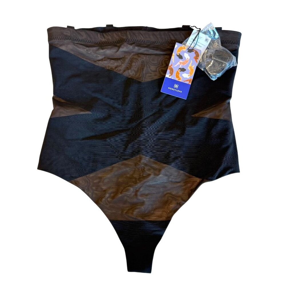 Honeylove SuperPower Thong Runway 1X Black NEW HLSPT01 Mesh High Waist Shapewear